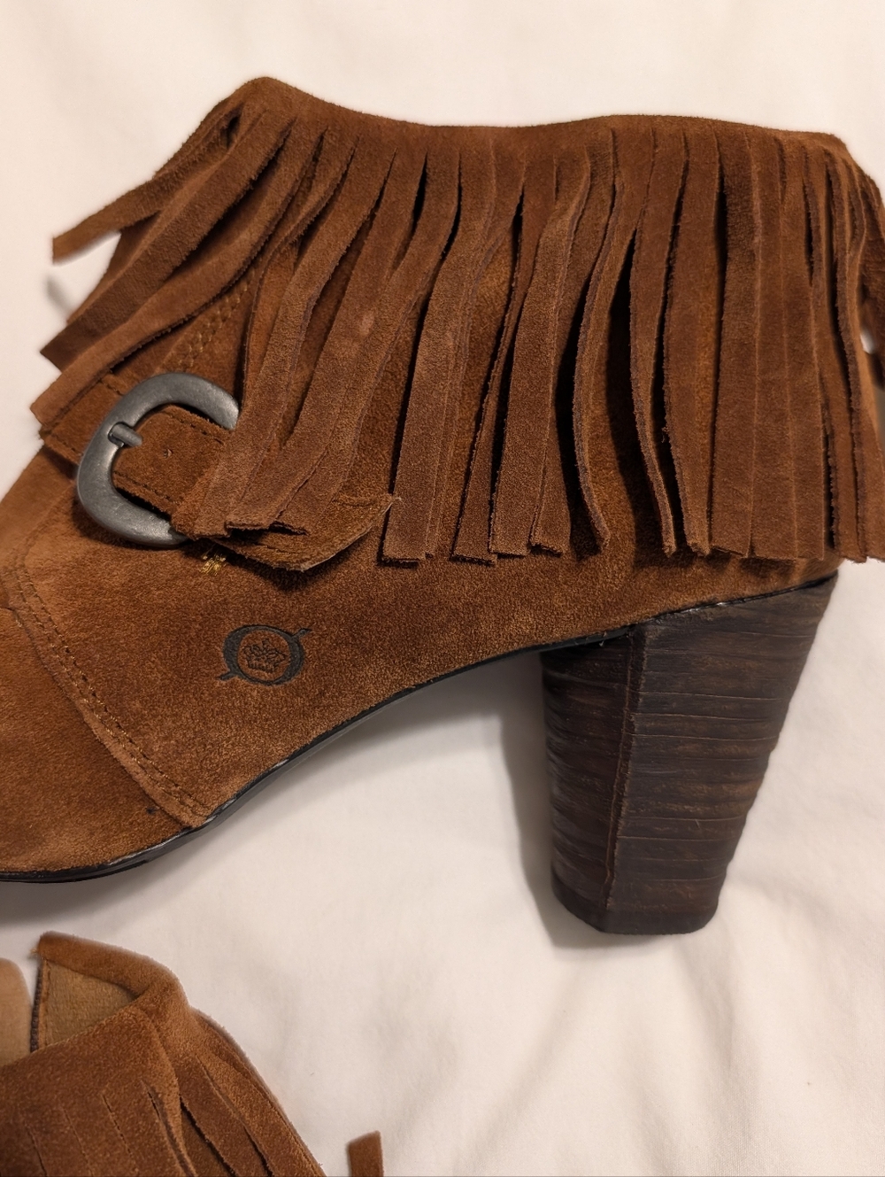 Born Thora Saddle Brown Suede Fringe Ankle Boots Size 10 New Without The Box - Picture 3 of 11
